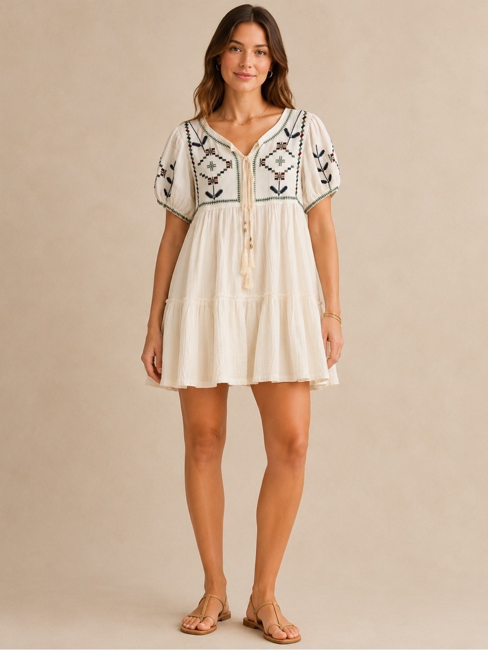 POL Embroidered Tiered Mini Dress NWT